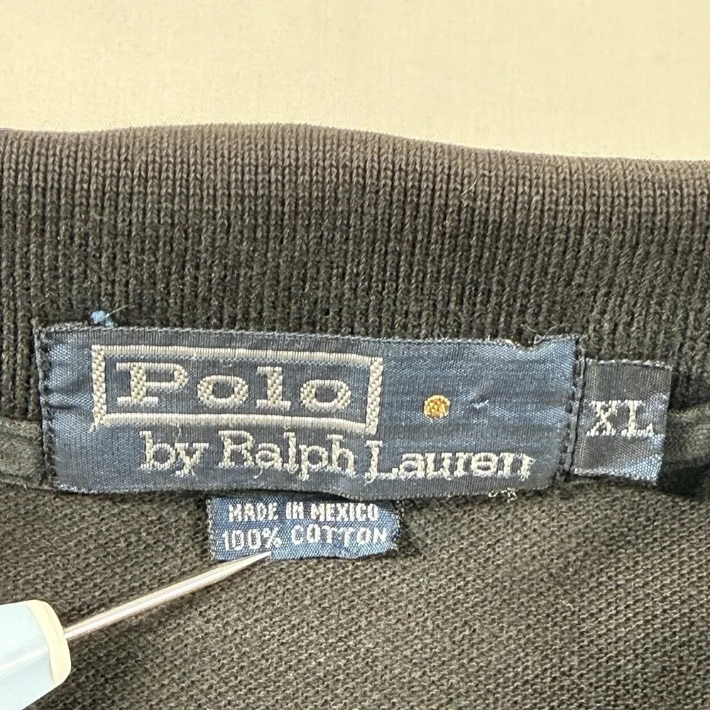 Vintage Polo Ralph Lauren Polo Shirt Mens XL Black Pique Cotton Red Pony 90s